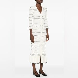 Sandro White and Black Striped Long Sleeve Dress
